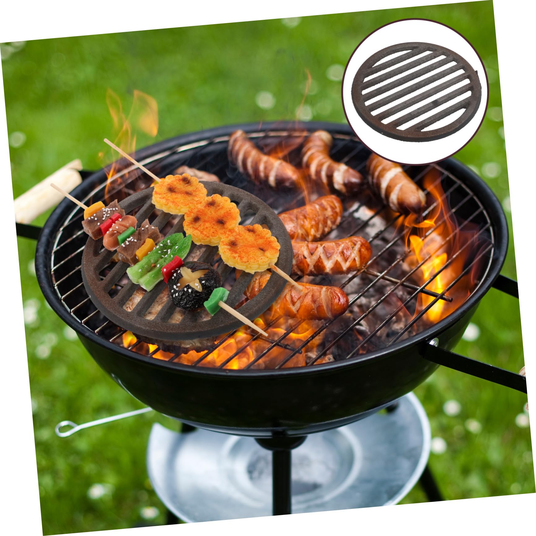 NOLITOY Runder Gusseiserner Lagerfeuer Grillrost für Camping und Bbqs Temperaturbeständig Einfache Reinigung Outdoor Design Grillzubehör