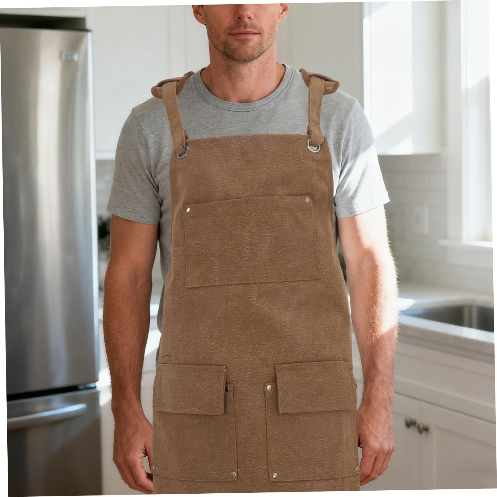 LIFKOME Delantal de Trabajo de Lona para Hombres con Bolsillos Múltiples Correas Ajustables Resistente y Protector para Carpintería Jardinería Cocina y Tareas Profesionales