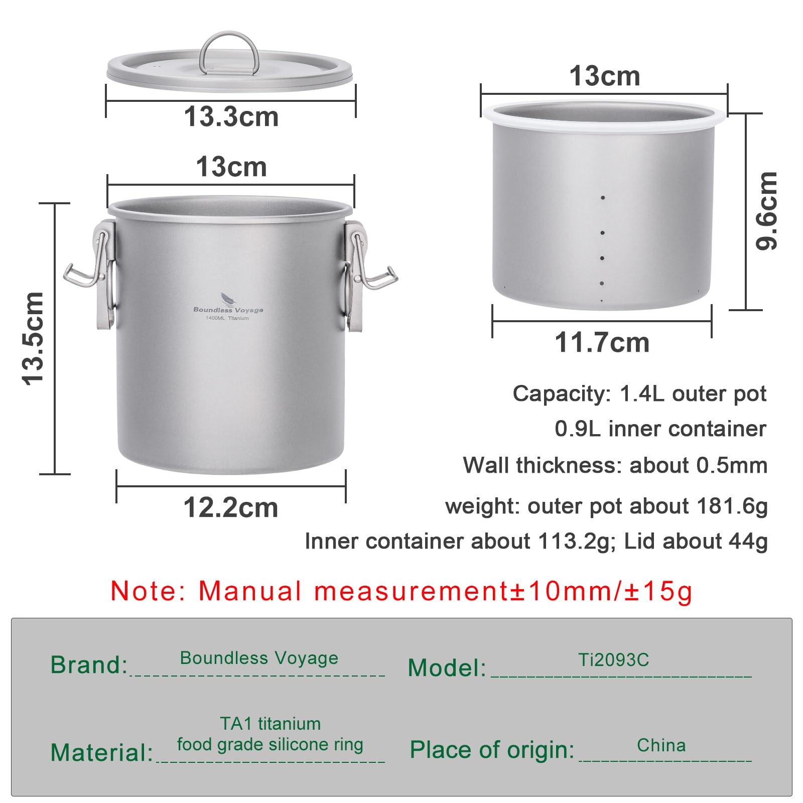Boundless Voyage Titan Ti-2093-C Casserole multifonction pour la cuisine, la randonnée, le pique-nique