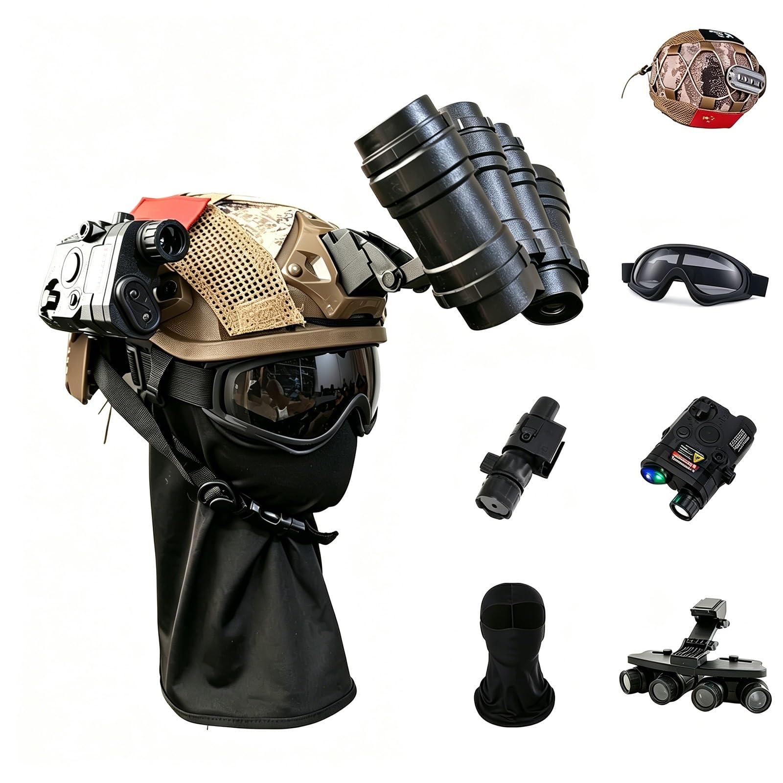 Taktisches Helm Zubehör Set mit GPNVG-18 NVG Modell, Helm Rails und Taschenlampe, Militär Cosplay Prop Set für Jugendliche und Erwachsene