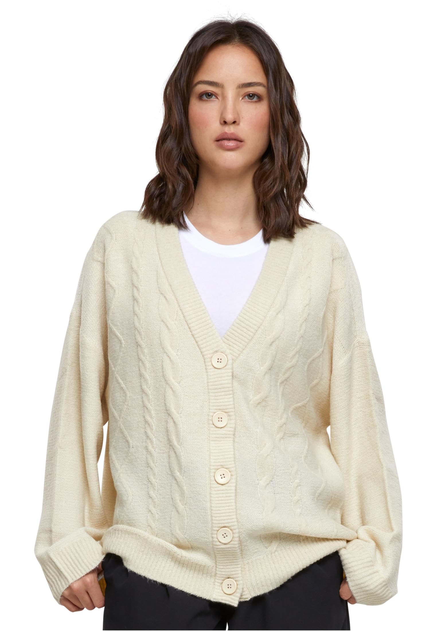 Urban Classics Women's Ladies Cabel Knit Cardigan Sweater, Sand, XL