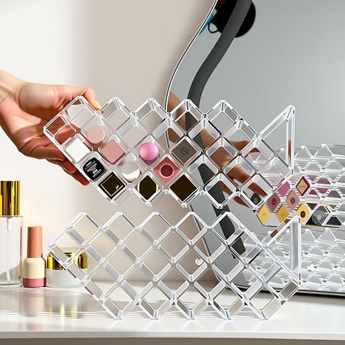Miniatura 6 de Hoolerry Paquete de 4 soportes de acrílico para lápiz labial, 112 ranuras transparentes, organizador de brillo de labios apilables, torre de lápiz