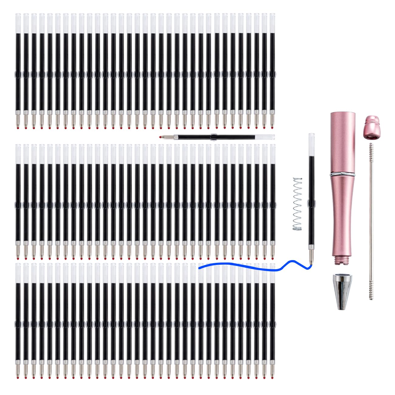 PASISIBICK 100 Pieces Plastic Beadable Pen Blue Ink Refills, 2.44 inch/6.2 cm Smooth Writing Pen Refills for Bead Pens(Blue Ink)