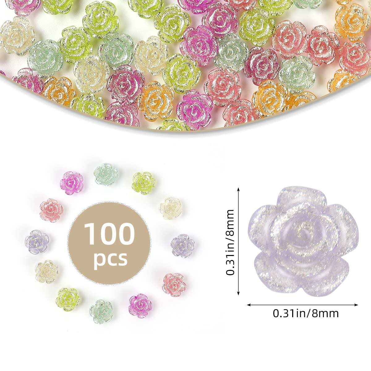 100 Pcs Flatback Rose Charms Rose Flower Cabochons Resin Beads Embellishments for Craft DIY Jewelry Making Scrapbooking Decor Flatbacks Loose Beads Phone Case Necklace Accessories (Mixed Color) - Image 6
