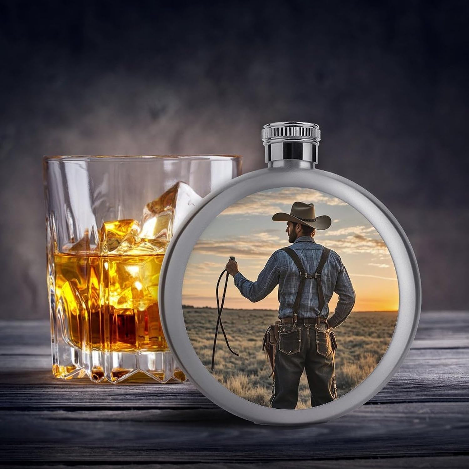 Cowboy West Stainless Steel Flagon to 5 Oz with Screw Cap,Hip Flask for Men–Whiskey & Liquor Pocket Flask,Alcohol Flagon for Camping Drink Sports Outdoor Wine Bottle