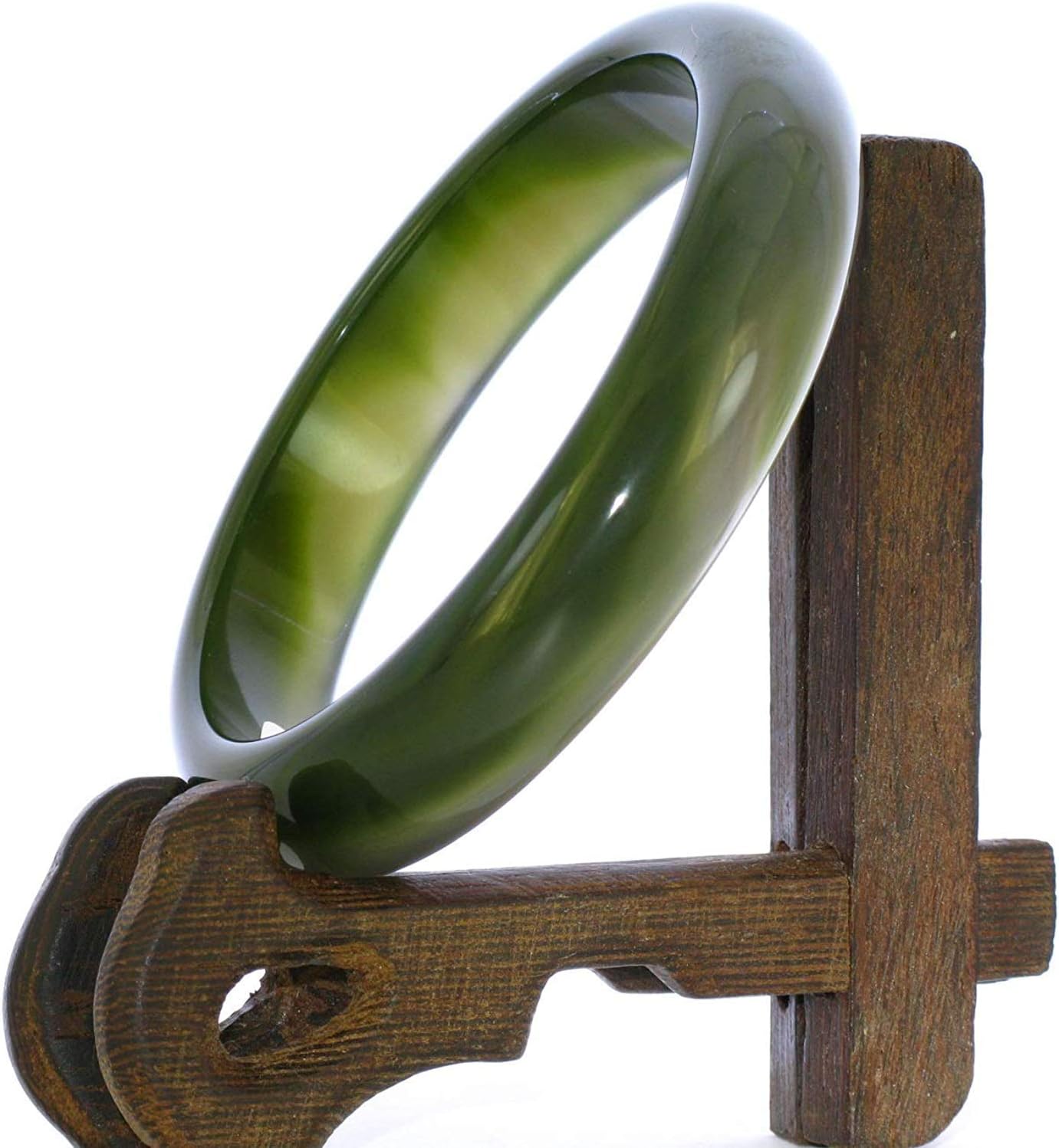 2.4" China Certified Nature Green Chalcedony Jade Women's Bangle Bracelets 6418