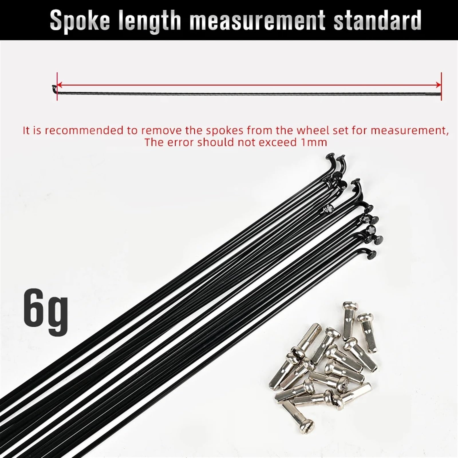 Für Fahrradspeichen, Draht, Mountainbike, Rennrad, 304 Edelstahl, 14 G, schwarz, hochfest, für Fahrradspeichen, 257 mm - 293 mm Speichenkappe