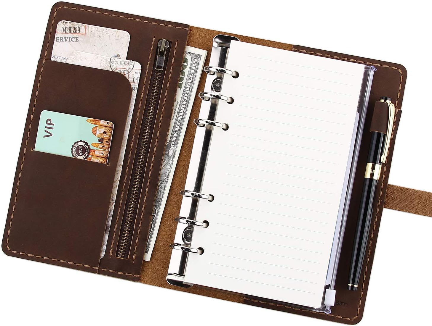 Refillable Leather Journal Writing Notebook, A6 Ring Binder Refillable Diary Notepads, Vintage Handmade Travel Organizer Agenda for Men Women - Brown