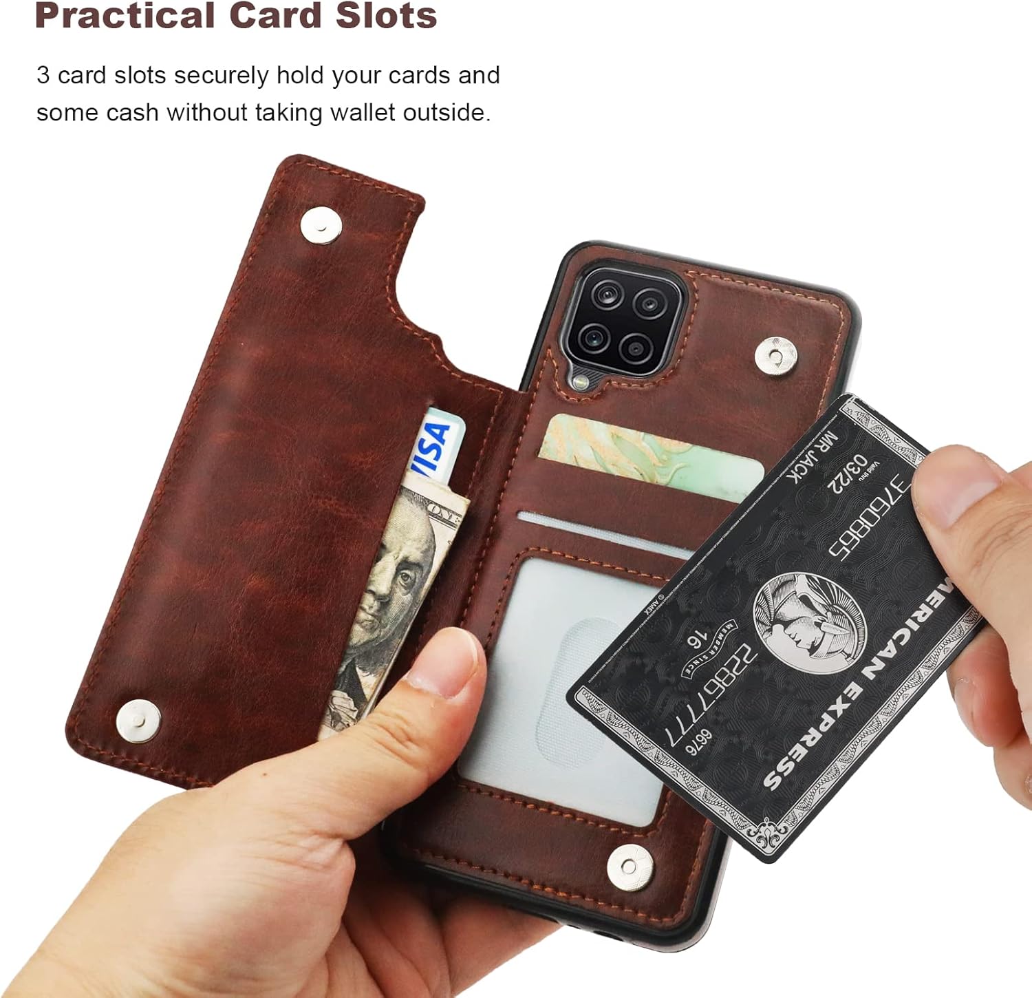 ONETOP Compatible with Samsung Galaxy A12 Wallet Case with Card Holder, PU Leather Kickstand Card Slots Case, Double Magnetic Clasp and Durable Shockproof Cover 6.5 Inch(Brown)