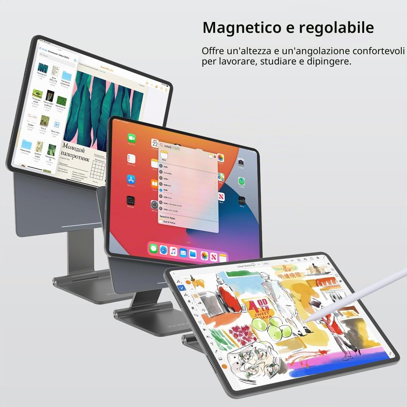 KU XIU X33 Supporto Magnetico Pieghevole per iPad Pro 13" M4, Supporto Tablet Regolabile a 360° in Lega di Alluminio, Base Portatile da Scrivania per Disegno, Lavoro e Visualizzazione