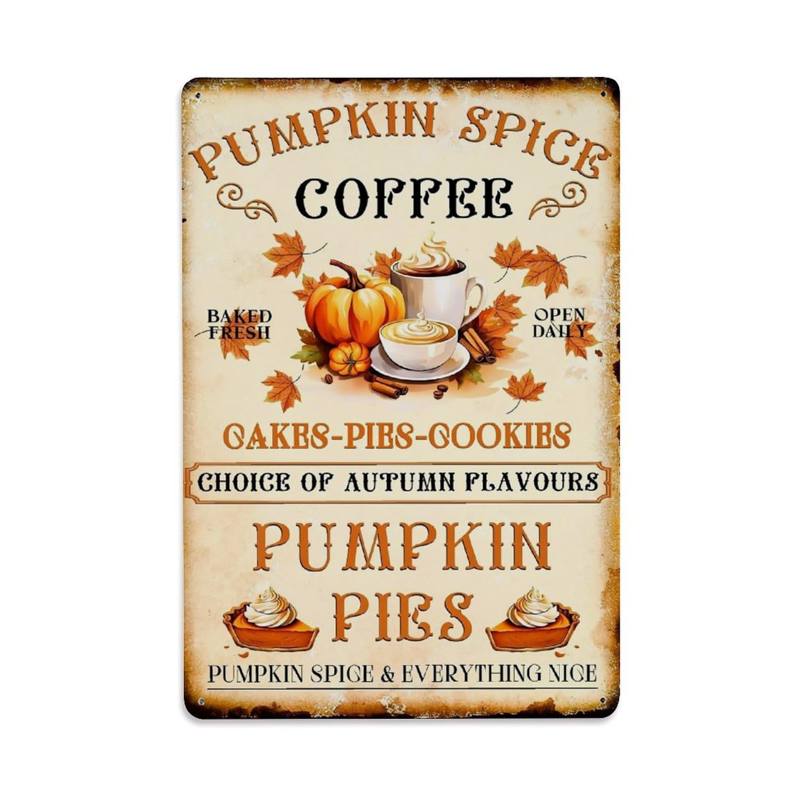 Jdfenggu Vintage Pumpkin Spice Coffee Cake Pie Cookie Retro Metal Tin Sign, Decor Art Poster For Bar, Home, Man Cave, Kitchen, Laundry Room Gift 8X12inch