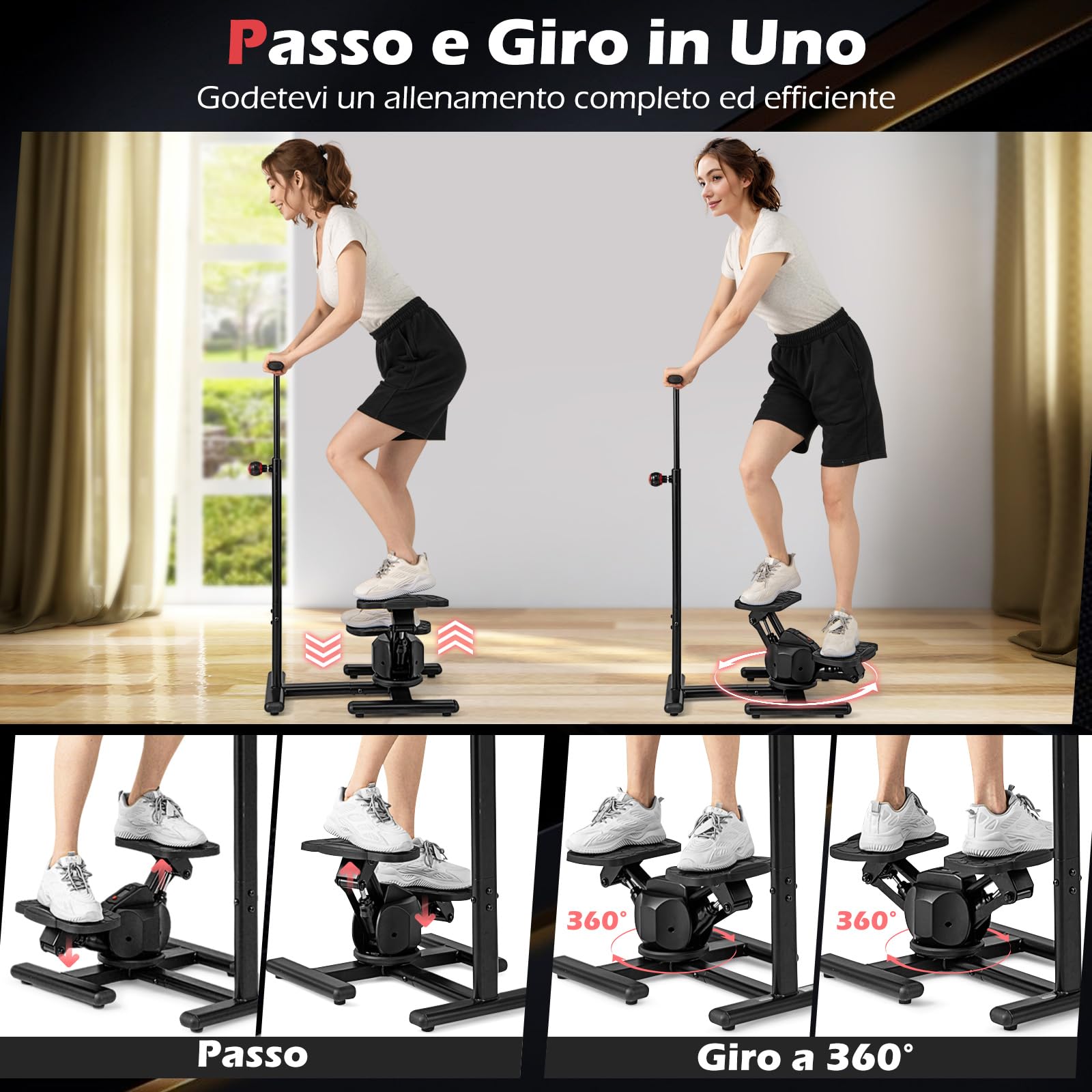 COSTWAY Stepper Fitness con Manubrio Regolabile in Altezza, Display LCD, Pedali Antiscivolo e Resistenza Idraulica, Stepper in Metallo, ABS, PP e EVA per Casa, Ufficio e Palestra