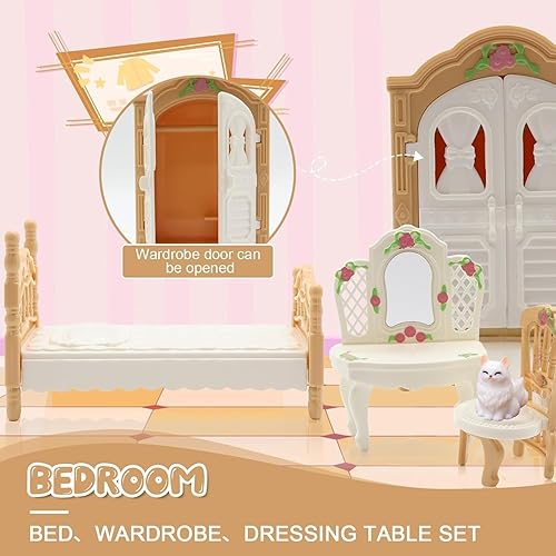 Miniatura 3 de Juego de muebles de casa de muñecas de 36 piezas, accesorios de casa de muñecas en miniatura a escala 112, con gatos, perros, cocina, comedor, sala