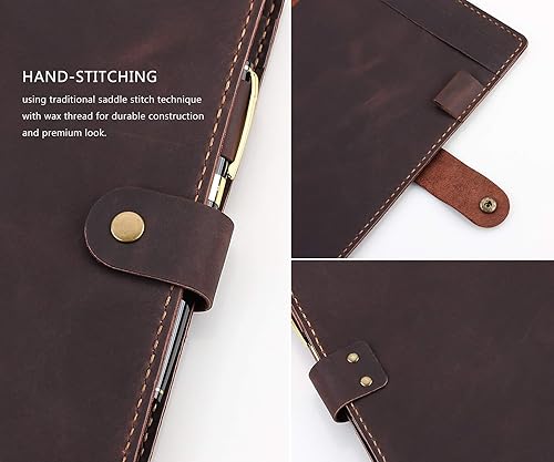 Miniatura 6 de Robrasim Funda de cuero para cuaderno Steno de 6 x 9 pulgadas, funda de cuero compatible con almohadillas Steno en espiral de 6 x 9, organizador de