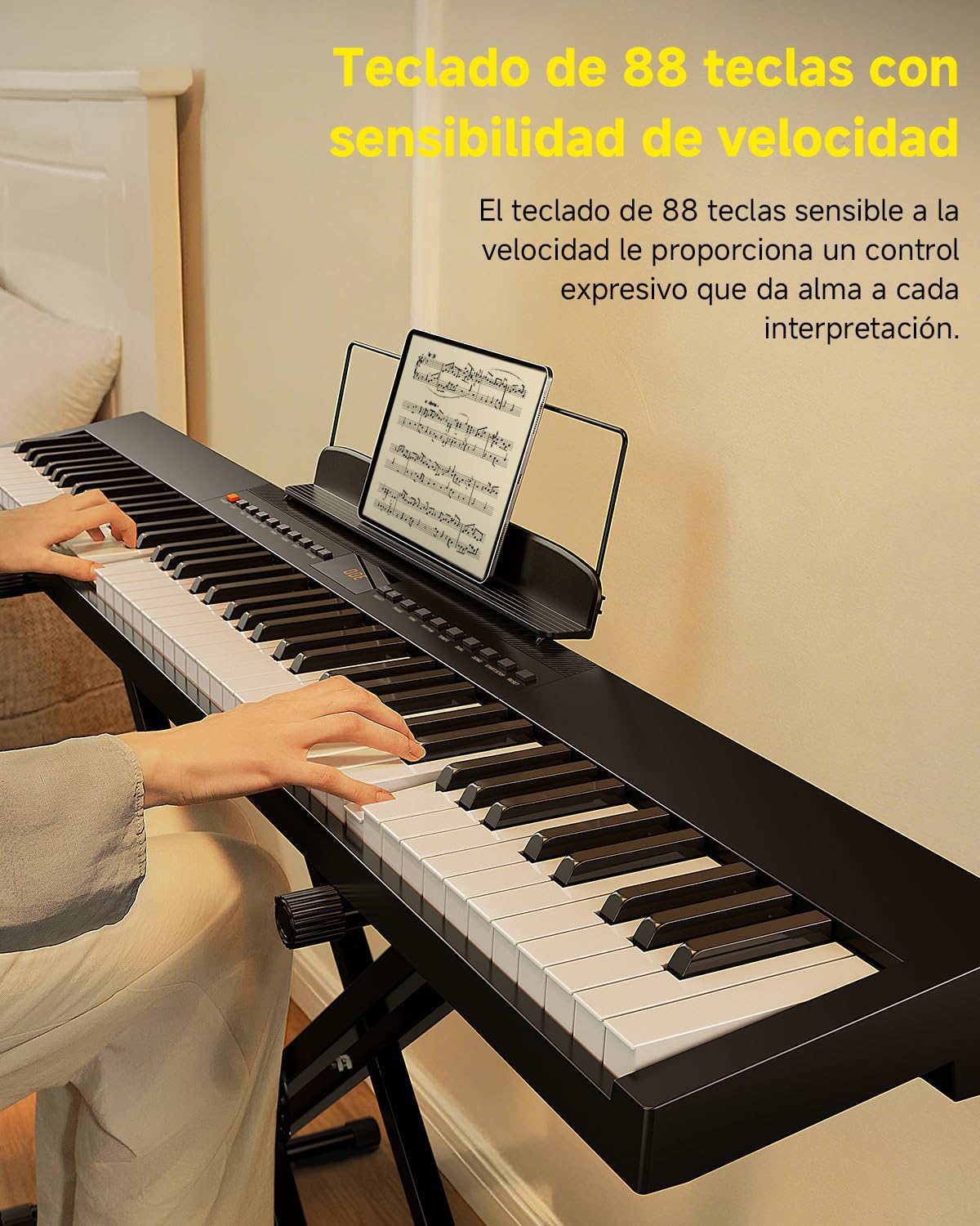 Donner DEP-05 Piano digital de 88 teclas con teclado semipesado sensible a la velocidad, teclado eléctrico portátil con soporte en X desmontable y pedal para principiantes, USB-MIDI inalámbrico, negro