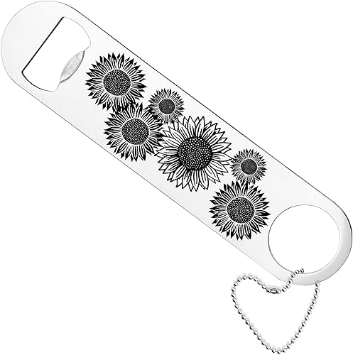 Kwtzkuo Abrebotellas plano de acero inoxidable con diseño de girasoles para cocina, bar o restaurante, ideas de regalo para hombres, mujeres,