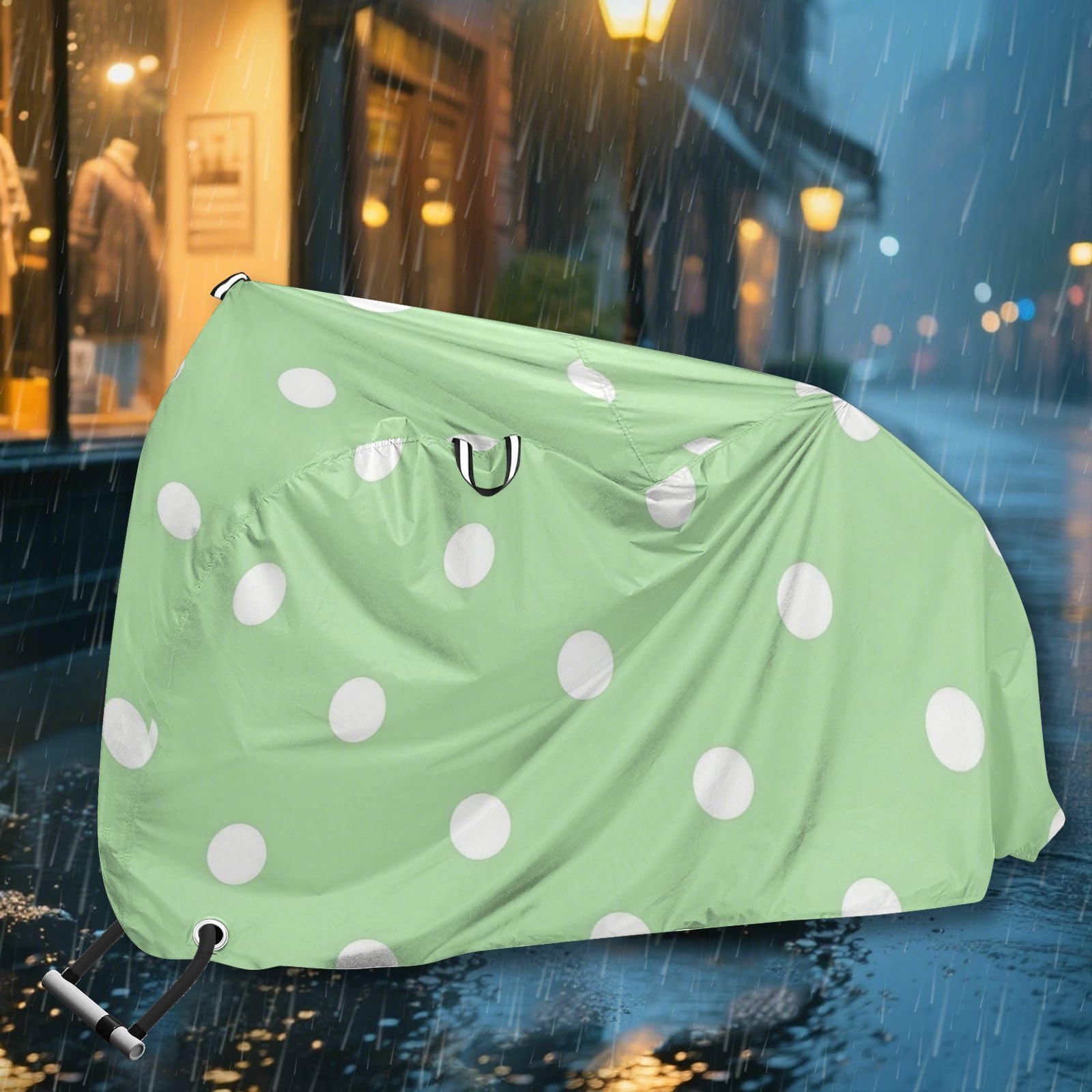 Housse de vélo d'extérieur imperméable à pois vert clair avec trous de verrouillage pour intérieur ou extérieur - Convient à la plupart des cobertor para bicicleta