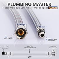 Vista 2 de ARCORA Manguera de grifo de baño de 20 pulgadas, líneas de suministro de nailon trenzado cUPC de compresión hembra de 3/8 pulgadas × conector macho