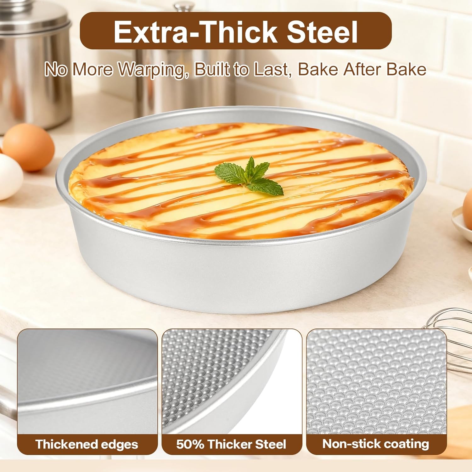 9-Inch Round Cake Pan Set of 2 – Extra Thick Gauge Steel Cake Pans, Honeycomb Texture Non-Stick Coating for Easy Release, Even Heating, Ideal for Layer Cakes, Cheesecakes & Home Baking - Image 2