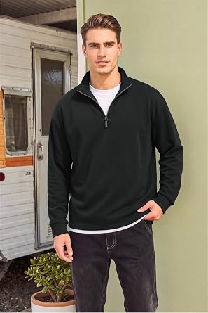 COOFANDY Mens Quarter Zip Pullover Fleece-Lined Mock Neck Sweatshirt Casual