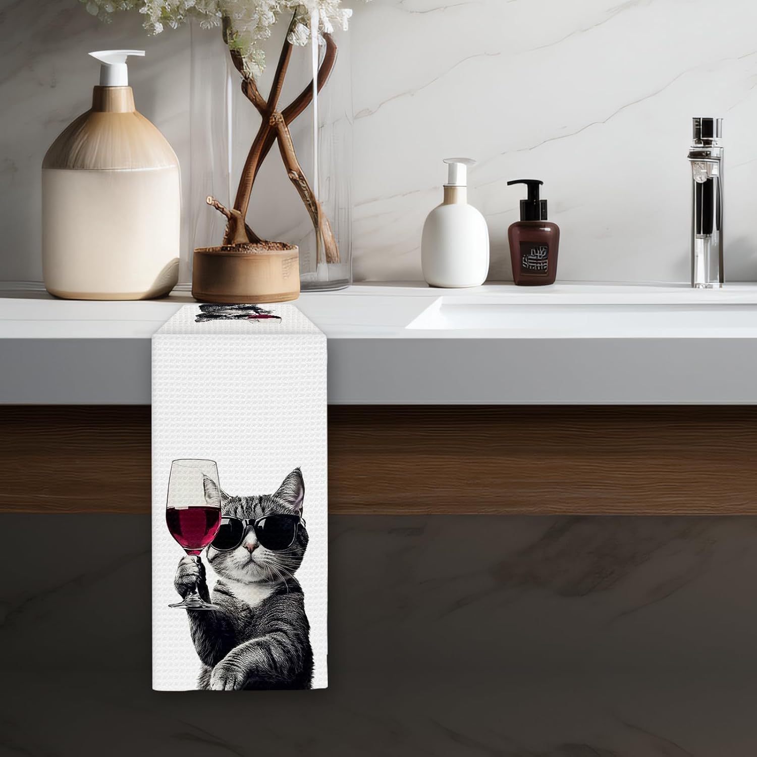 Funny Cat Kitchen Towels, Cat Bar Dish Towels, Gifts for CatWine Lovers Decorative Hand Towel Bar Towel for Kitchen Home Bar, CatKitchen Accessories, FunnyCat Wine Home Bars Decor(16x24Inch) - Image 5