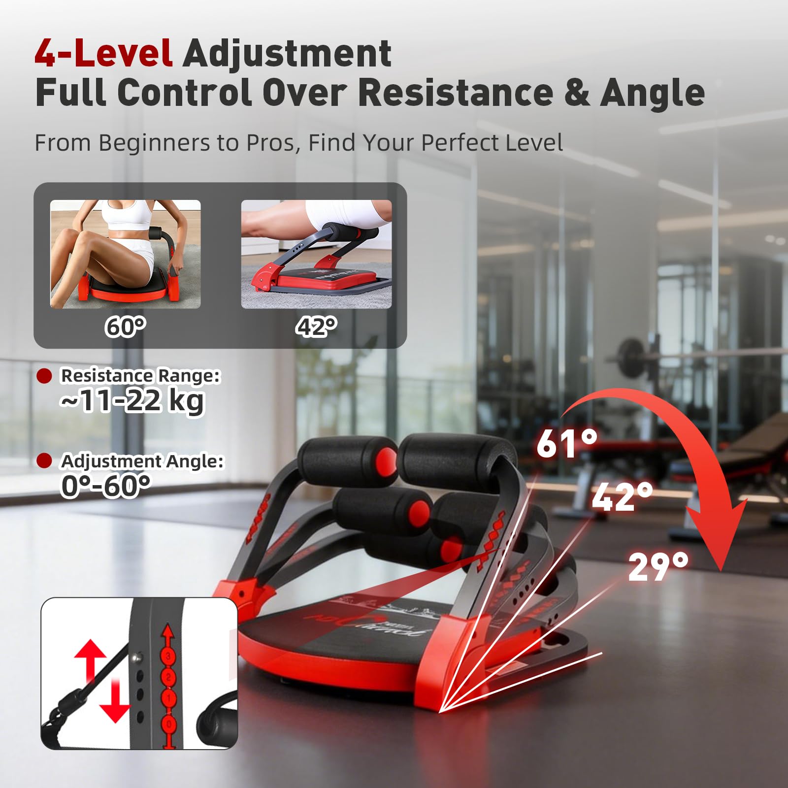 Core Bauchtrainer für Zuhause, Klappbarer Bauchroller Bauchmuskeltrainer Fitnessgeräte für Zuhause, 21-in-1 Multifunktionales Bauch Trainingsgerät, für Bauch, Beine, Arme und Core-Training