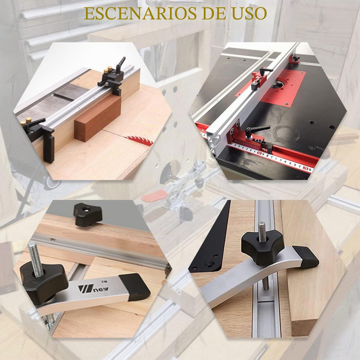Juego de 4 Rieles de Aluminio, Ranura en T de 400 mm M8 M6 para Carpintería, con Tornillos Autorroscantes y Orificios de Montaje Pretaladrados.