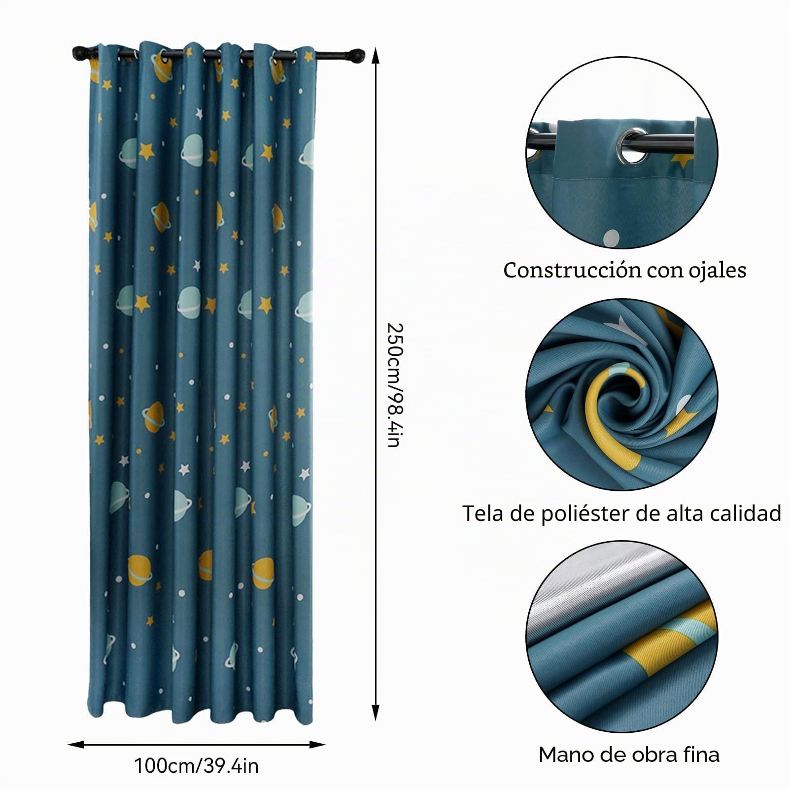 HERCHR Cortinas De Dormitorio De Planetas Azules De Dibujos Animados, Poliéster Cortinas Opacas con Aislamiento Térmico para Sala De Estar, Cortina Opaca con Diseño Estrellas para Cocina (1 Pieza)