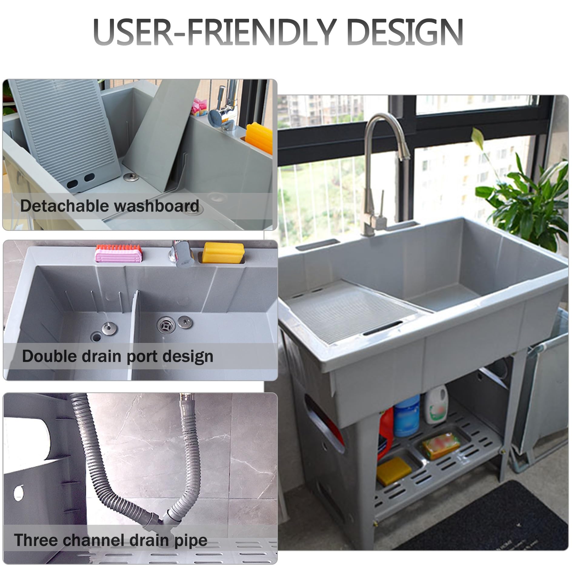Lavatoio da Esterno in Plastica,Mobile Lavandino Biancheria Indipendent,Lavello Portatile con Asse per Il Lavato,Lavabo da Lavanderia,per Interno,Cucina,Garage,Giardino e Terrazza(Blauw)