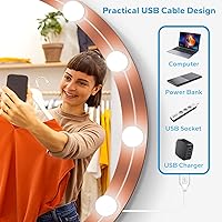 Vista 6 de Luces LED de tocador para espejo, luces de tocador adhesivas con 10 bombillas regulables, 3000K 4000K 6500K y 10 niveles de brillo ajustable, cable