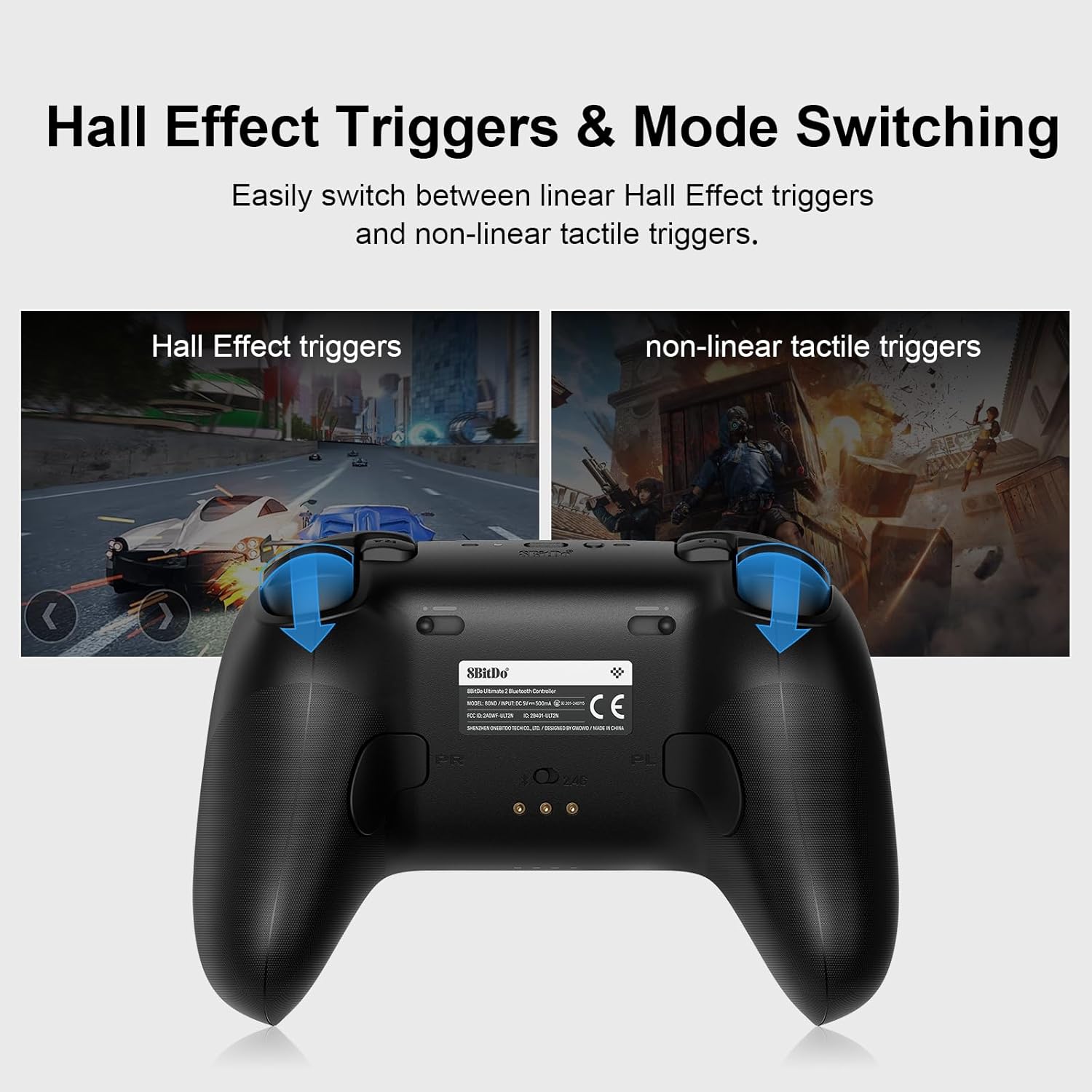 8Bitdo Ultimate 2 Bluetooth Controller for Switch/Switch 2, Windows & PC, TMR Joysticks Switch Pro Controller, Hall Effect/Tactile Triggers, Vibration & Motion Control, RGB Fire Ring - Black