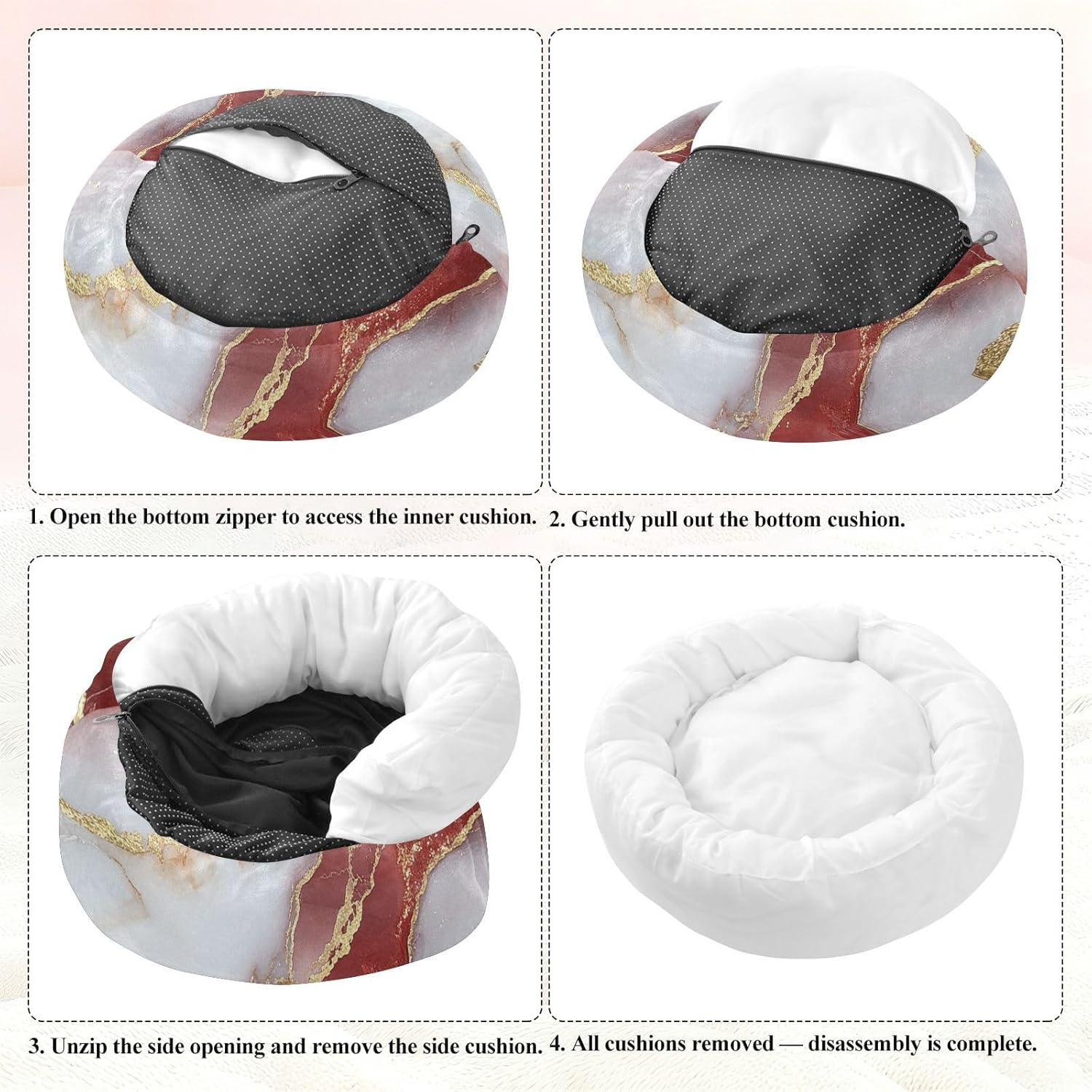 Marble White Red Pet Cat Beds Warm & Cozy Dog Pillow Bed for Medium Size Pets Sleeping M