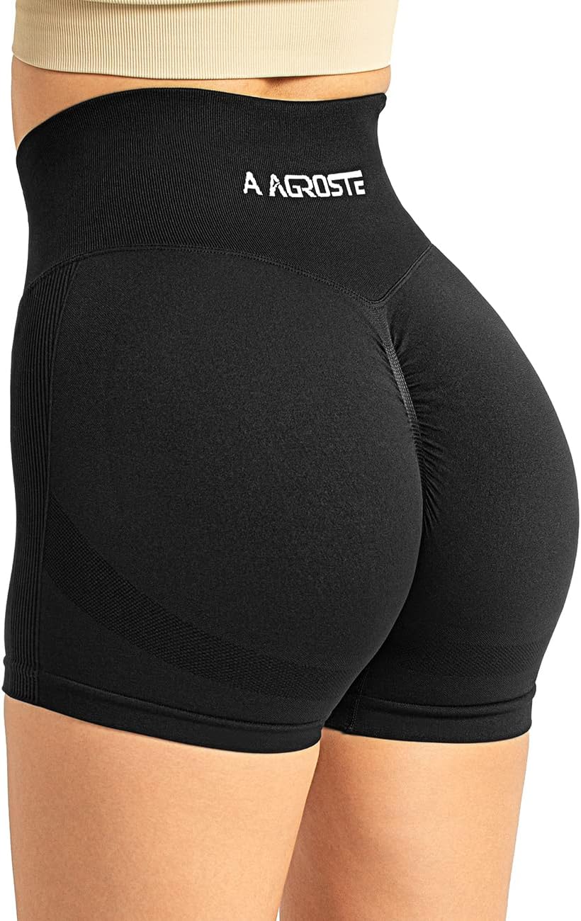 A AGROSTE High Waist Workout Shorts for Women Seamless Scrunch Butt Lifting Short Gym Smile Contour Cycling Biker Shorts - Image 2