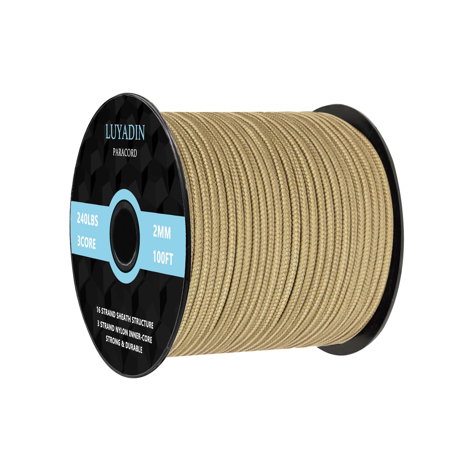 LUYADIN Paracord 240lb - Diameter 2mm Micro Utility Cord -3 Strand Parachute Spool Cord - 100ft 200ft,Paracord for Camping,Hiking,Fishing,Outdoor and DIY