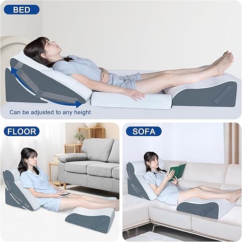 Miniatura 7 de KingPavonini Juego de 4 almohadas de cuña para cama después de la cirugía, juego de almohadas ortopédicas de cuña para dormir, alivio del dolor de