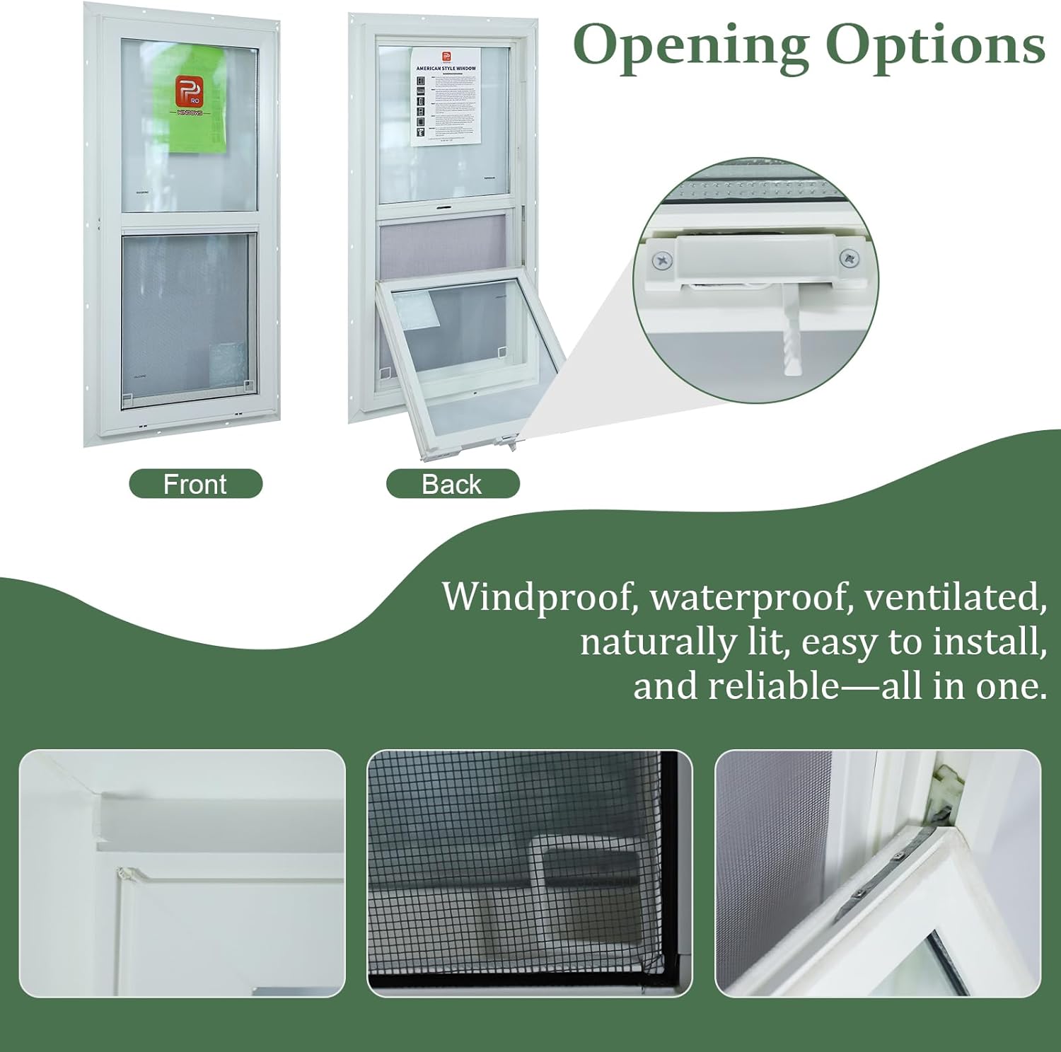 18" x 36" Vinyl Single Hung Window with Tilt,Household Windows with Double-Pane Tempered Glass and Screen, Windproof Shed Windows for House, Mobile Home,Basement,Playhouse(White)