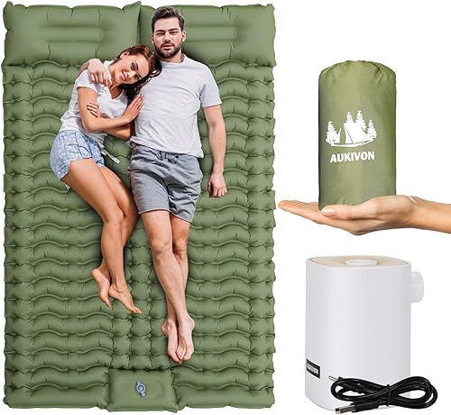 Colchoneta de dormir para acampar con mini bomba eléctrica, almohadilla de dormir autoinflable de 4 pulgadas de grosor extra, tamaño matrimonial,