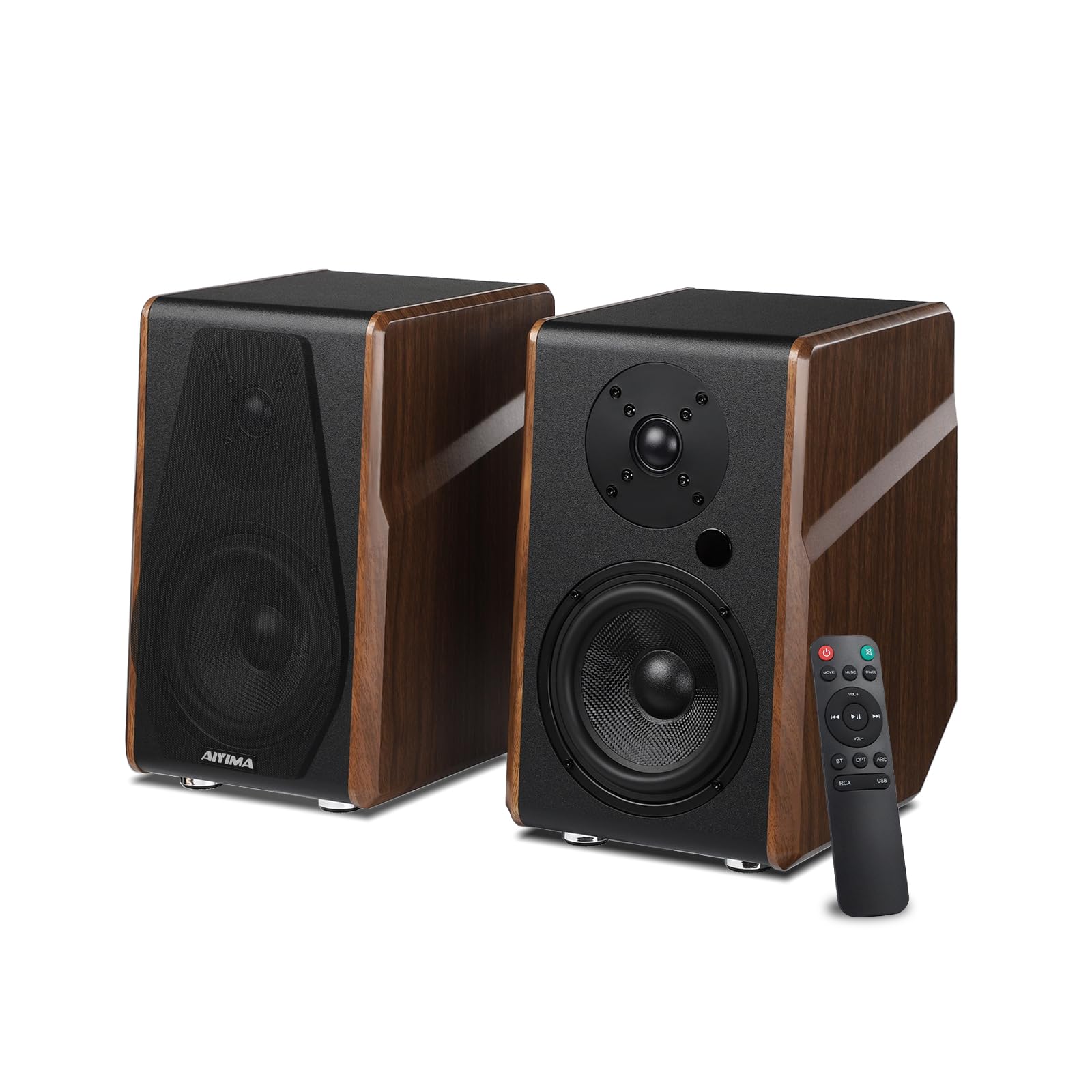AIYIMA S400 Enceintes Bibliothèque Actives 2.1, 80W HiFi, Woofer 3", Bluetooth 5.3, Optique/USB/RCA/Sub-Out, Audio PC TV Home Cinéma, Caisson MDF, Télécommande