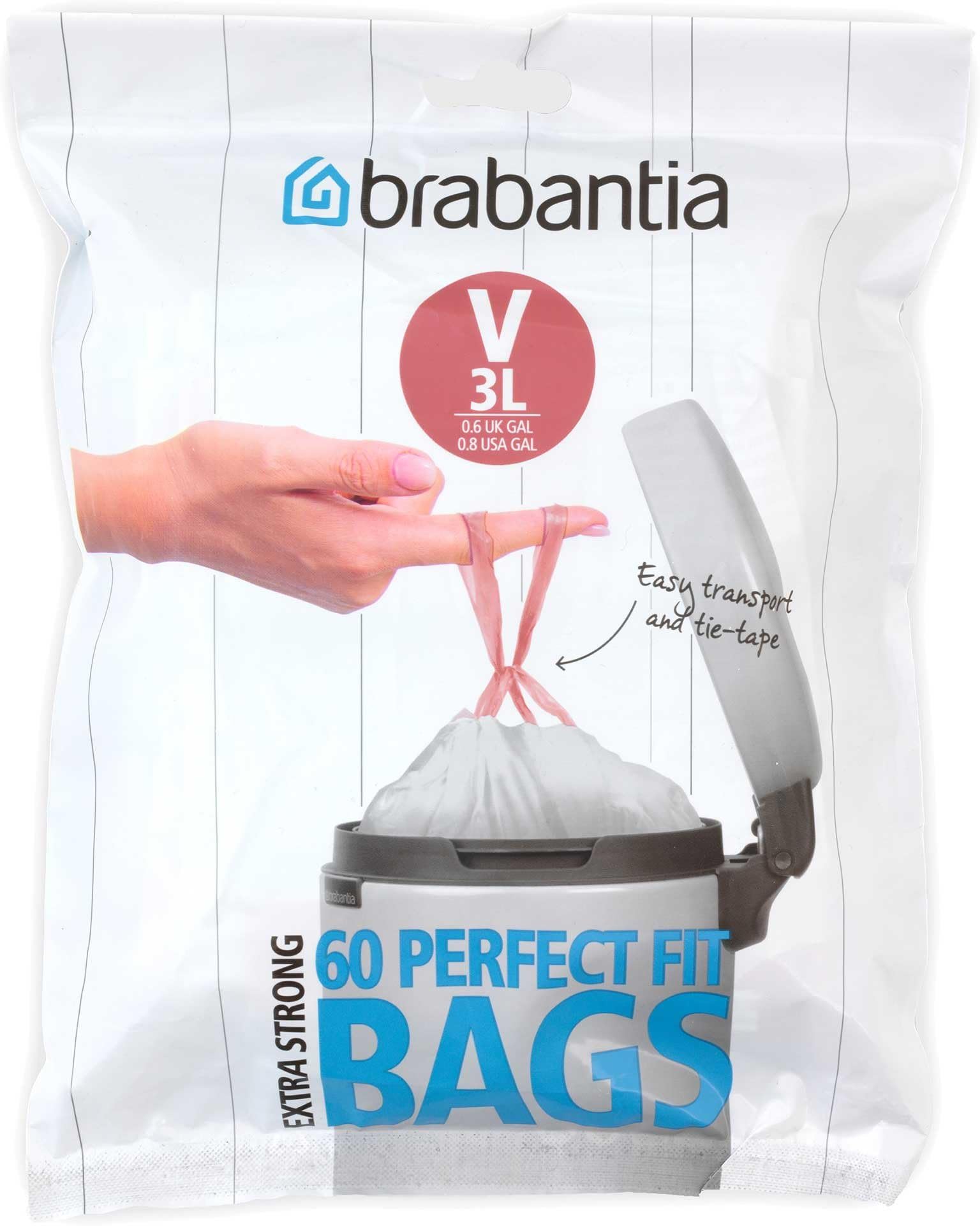 IdealFit Bin Liners (Size V/3 Litre) Ideal Quality Thick Plastic Trash Bags with Tie Tape Drawstring Handles (60 Bags)
