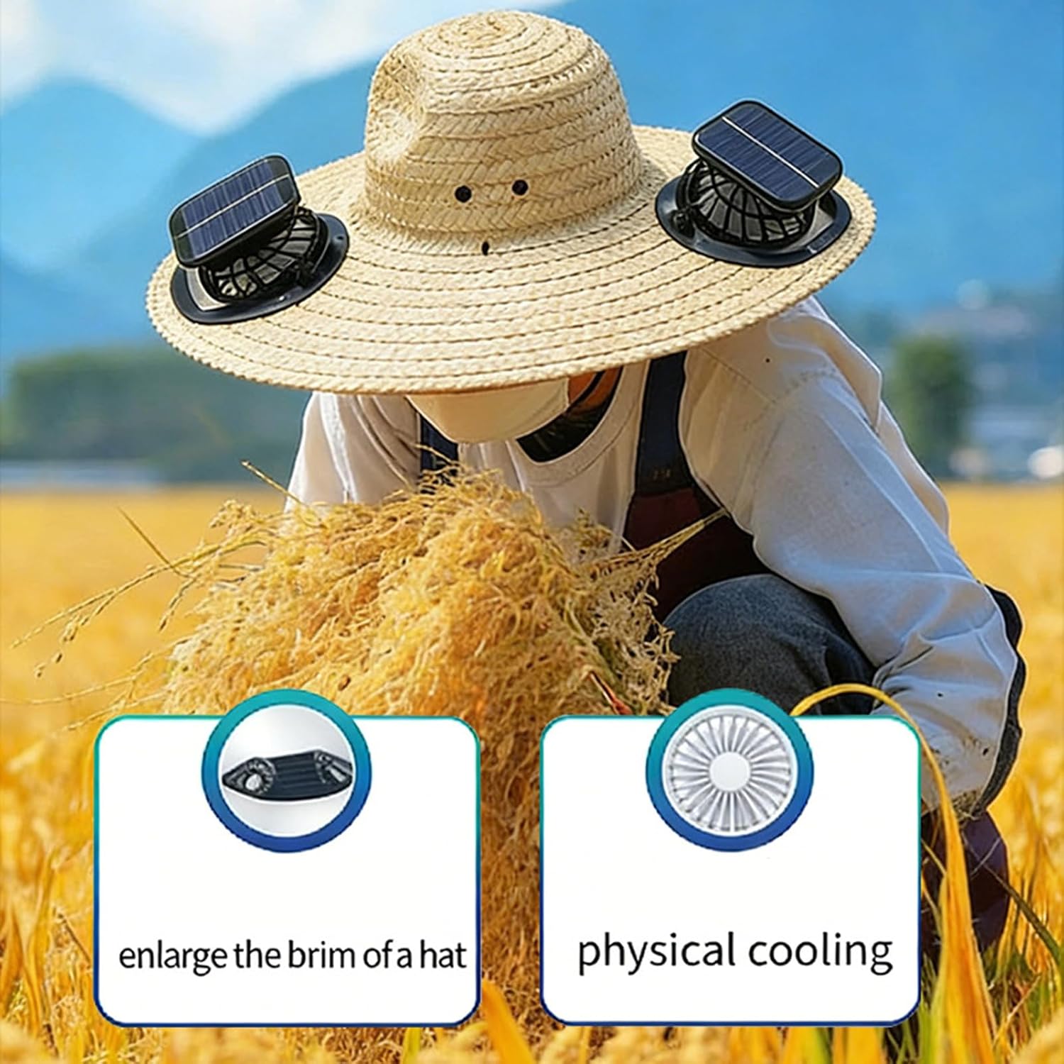 Stylish Solar Powered Cooling Straw Hat with Comfortable Fit and Sun Cover Feature for Hot Weather Rechargeable Fan Hat for Outdoor Multicolor
