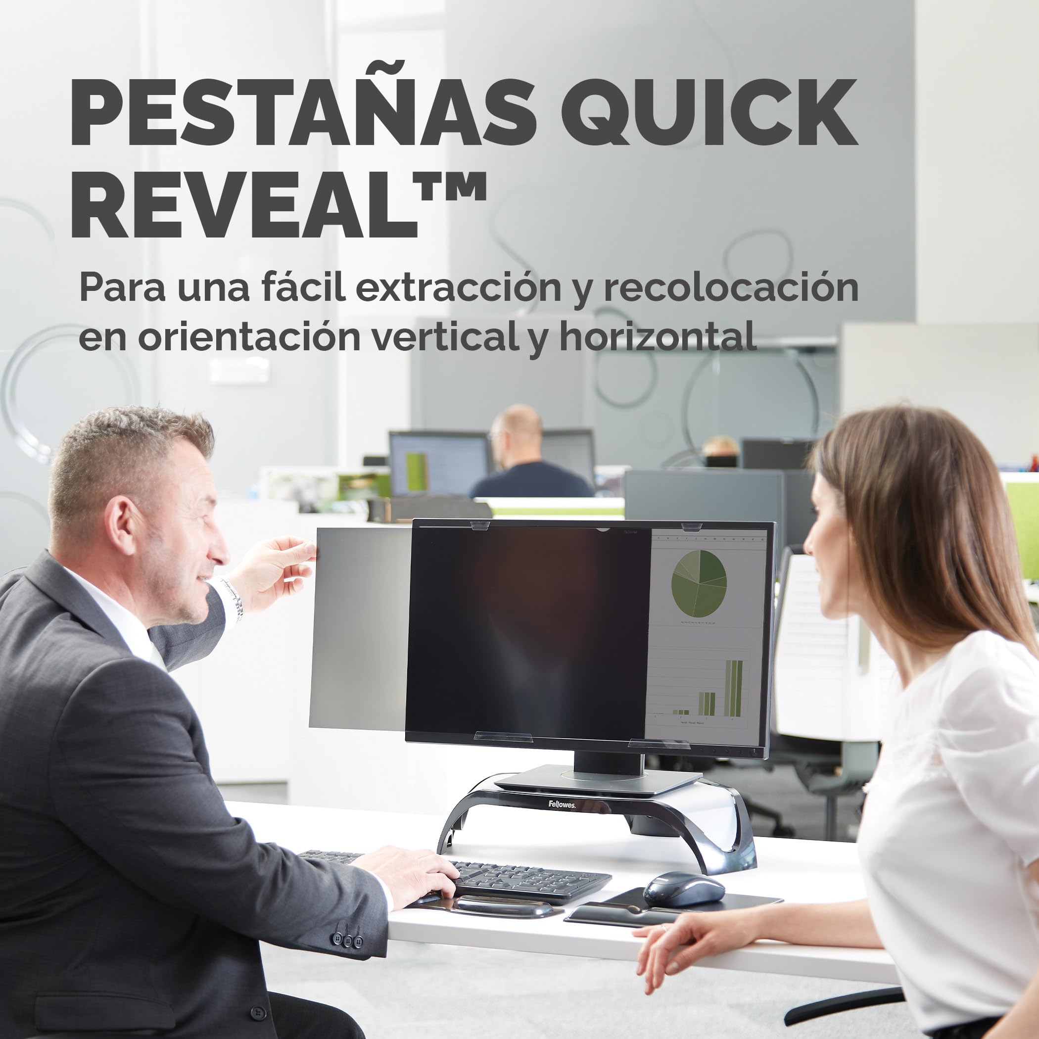Fellowes Filtro de privacidad PrivaScreen – Protector de pantalla antirreflejos con filtro de luz azul para monitor 27.0" (16:9, 597 × 335mm) con pestañas Quick Reveal™