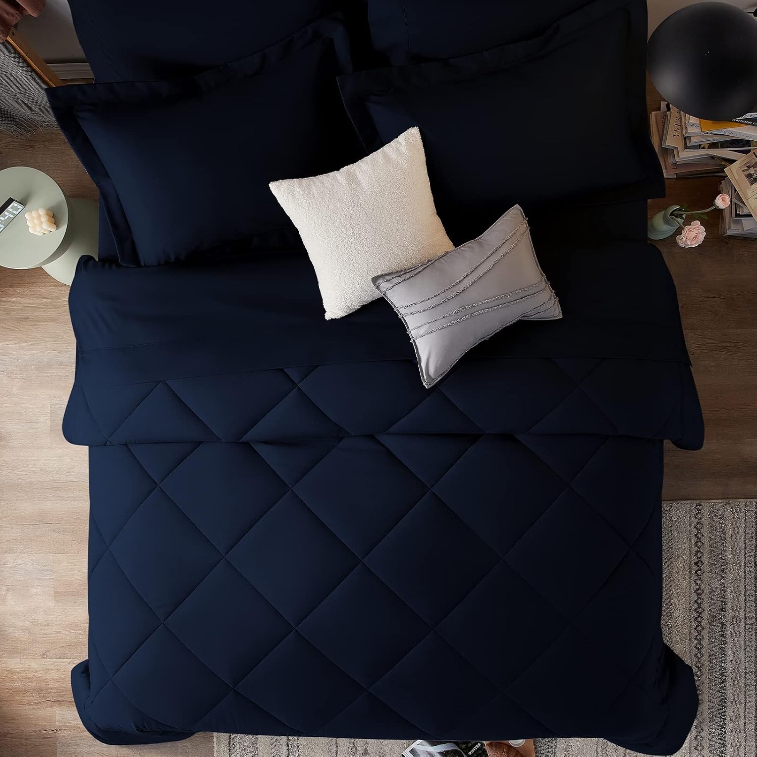 CozyLux King Comforter Set with Sheets 7 Pieces Bed in a Bag Navy Blue All Season Bedding Sets with Comforter, Pillow Shams, Flat Sheet, Fitted Sheet and Pillowcases