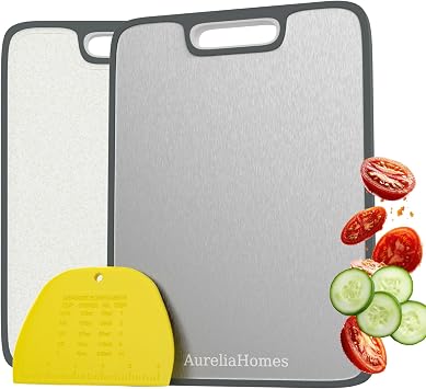 Titanium Cutting Board 1611 Inch Double Sided Cutting Boards Non-Toxic, Titanium Cutting Boards for Kitchen, Ideal for Meat, Vegetables, Fruits & Dough Preparations with Food Grade Plastic Scraper