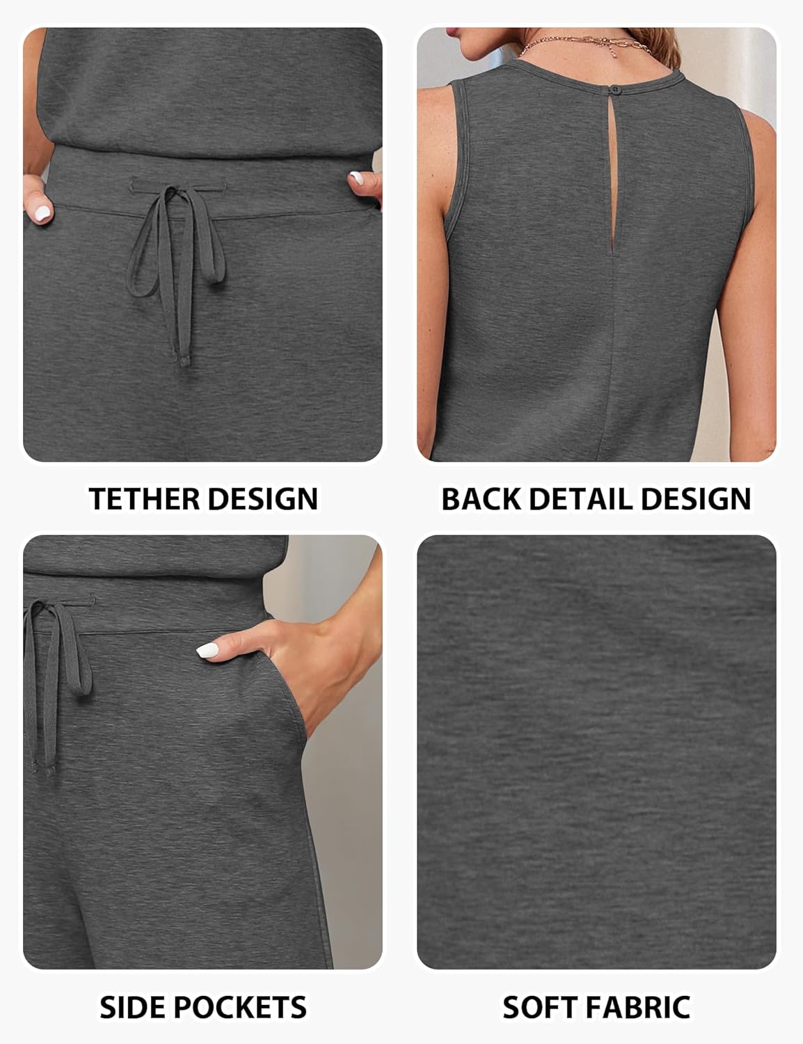 Sarin Mathews Air Essentials Jumpsuits for Women Casual Wide Leg Long Pants Jumpsuit Sleeveless Belted Rompers with Pockets - Image 4