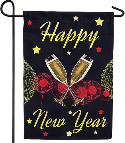 America Forever - Bandera de jardín de Año Nuevo 125 x 18 pulgadas copas de champán de doble cara Año Nuevo luz de estrella celebración de fuegos