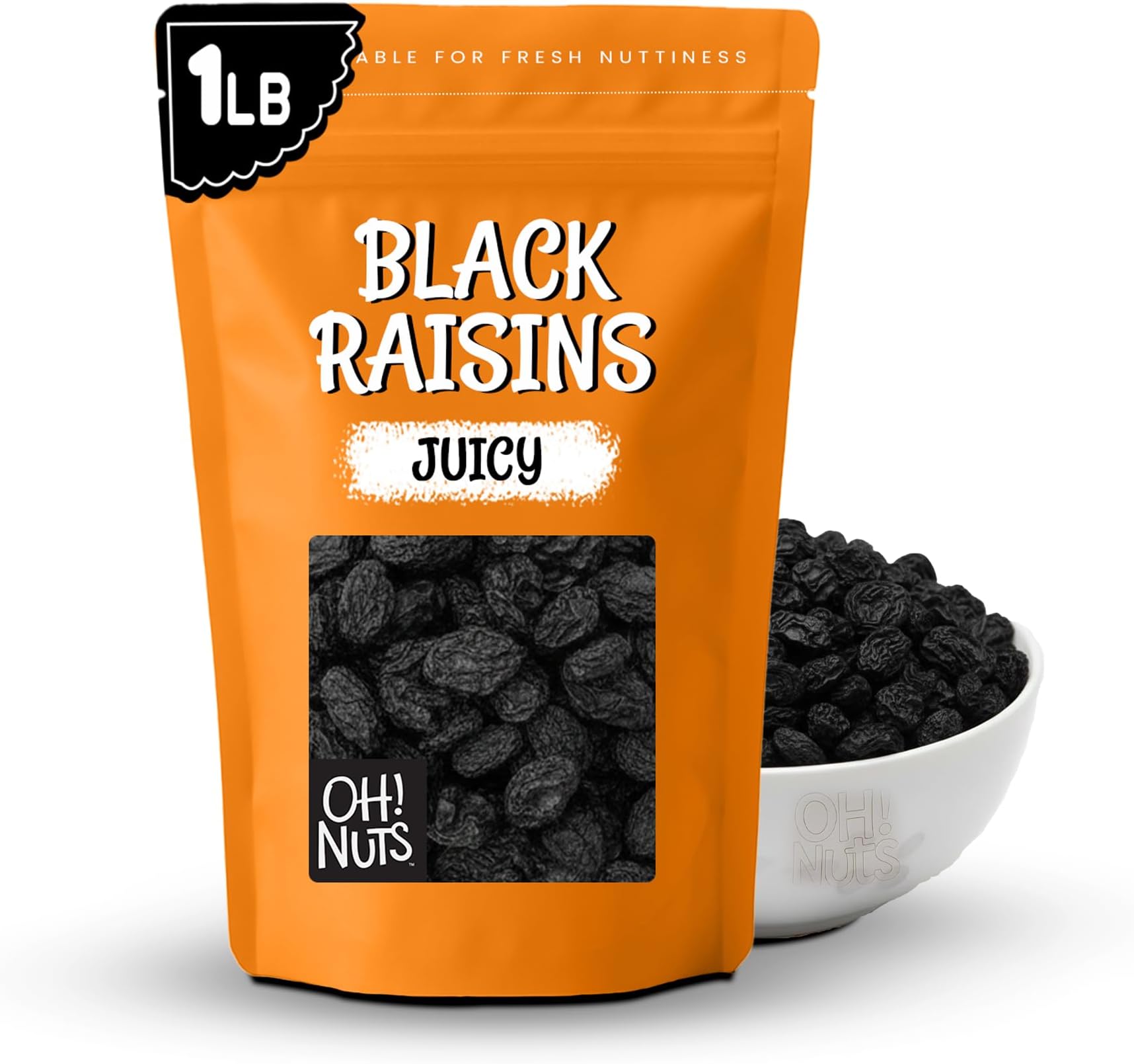 Oh! Nuts Black Raisins - 1 lb - Dried Fruit - No Sugar Added - Dehydrated Fruit Bites - Packed in New York Zip-Seal Bag for Exceptional Freshness