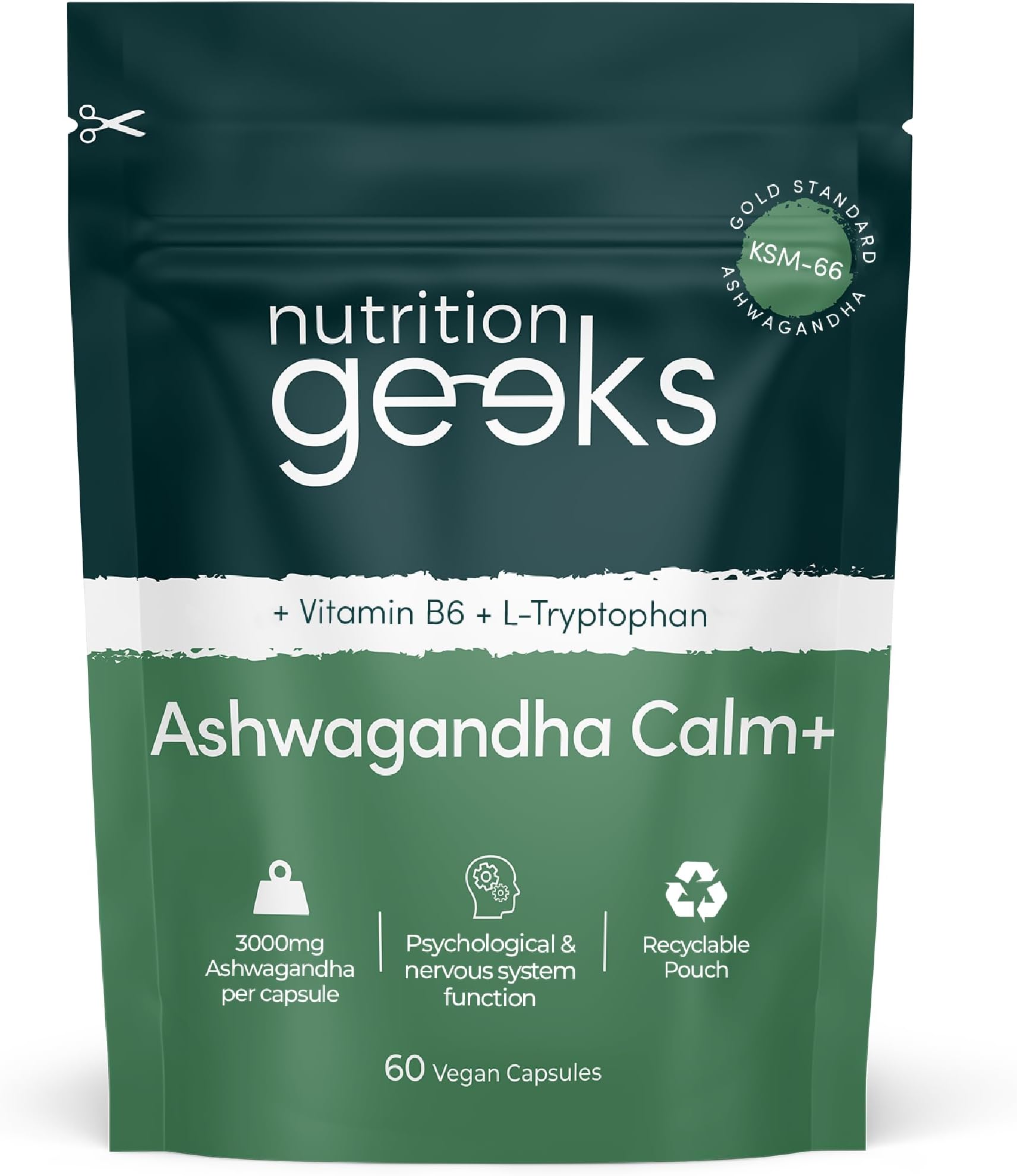 Ashwagandha KSM 66 Complex – 3000mg Enhanced with L-Tryptophan & Vitamin B6 (2 Month Supply) – Ashwagandha High Strength Capsules with 250mg Extract (Not Gummies or Powder) - Vegan, UK Made
