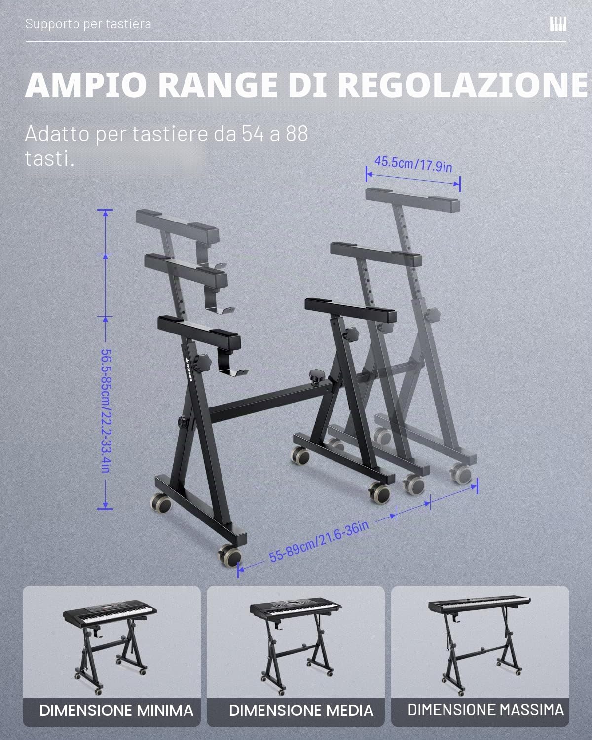 Donner Supporto Tastiera Pianola 61 88 Tasti Stile-Z, Supporto Pianoforte Digitale Regolabile Pieghevole