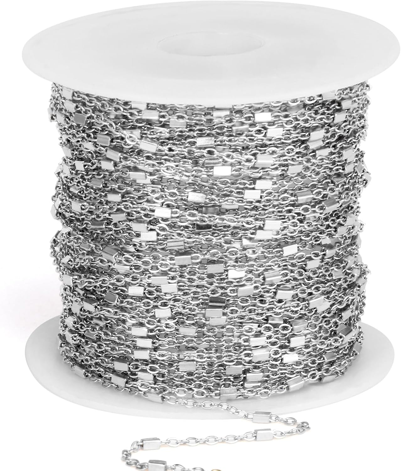 33FT Cable Satellite Jewelry Chains Roll 1.5MM Stainless Steel Satellite Square Beaded Chain Spool Bulk for DIY Jewelry Making Necklace Bracelet
