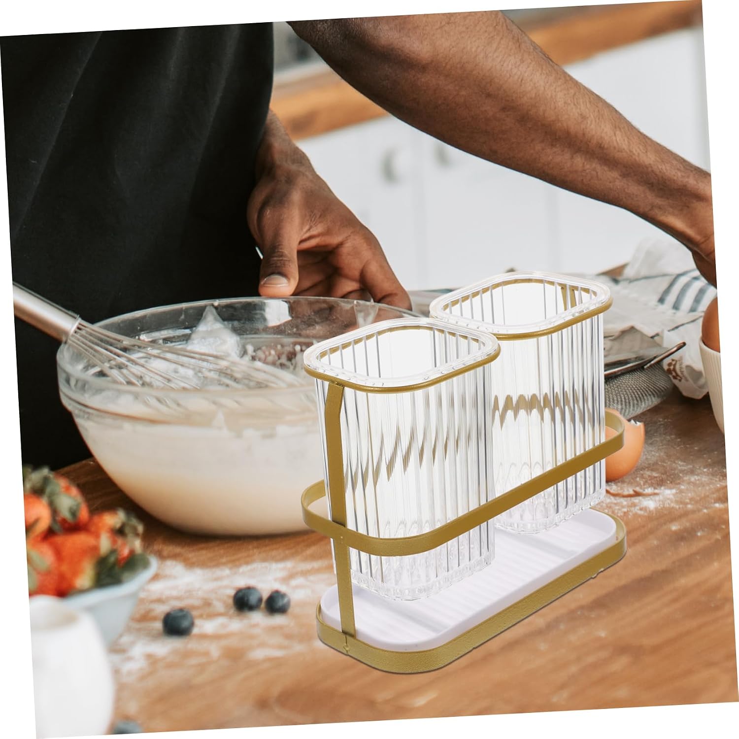 ULTECHNOVO Wall Mount Chopstick Holder Multi Function Utensil Storage with Draining for Kitchen Countertop Elegant Design for Easy Access and Drying of Cutlery